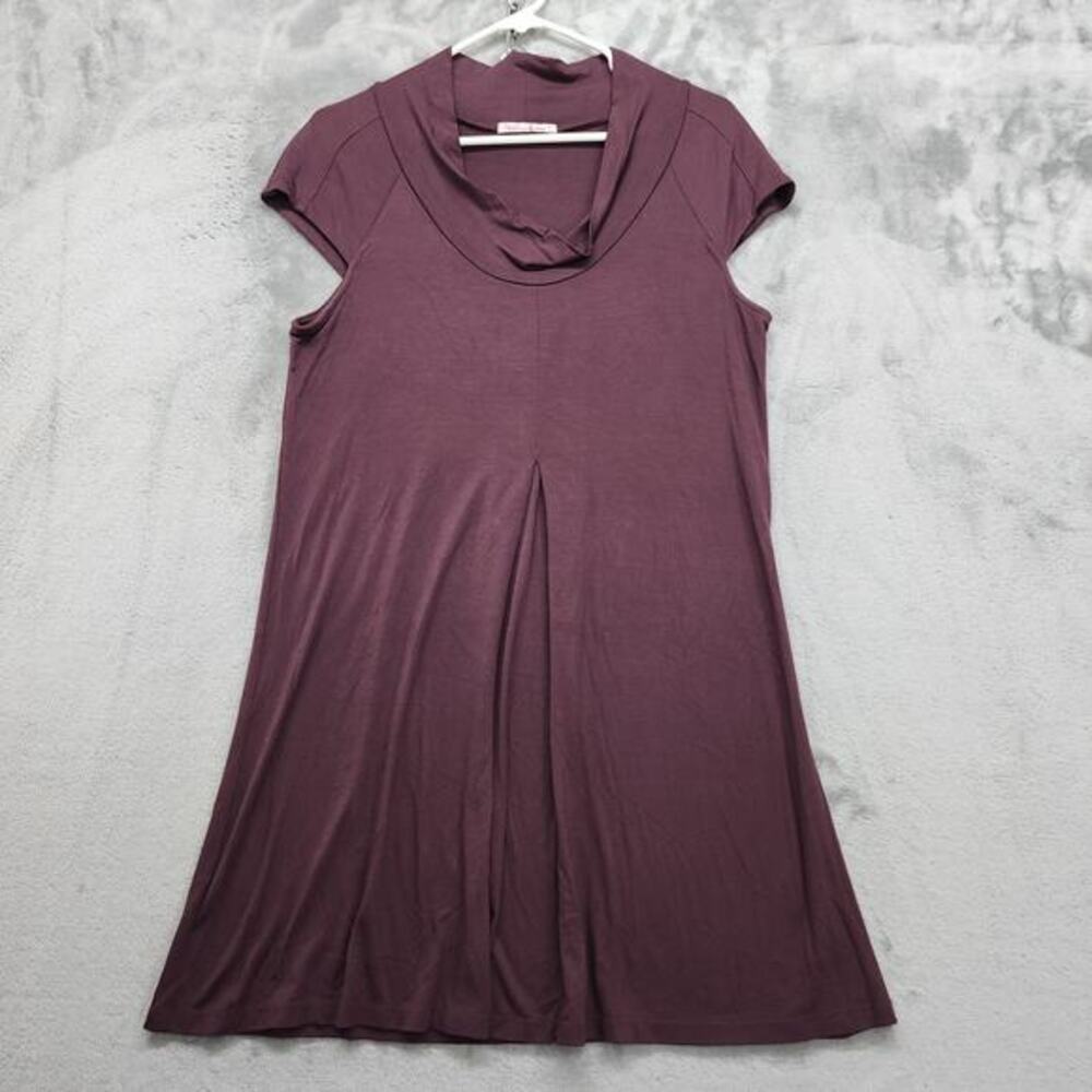 RBR Red Beans & Rice Dress Size M Purple Maroon Cowl Neck Cap Sleeve Front Pleat